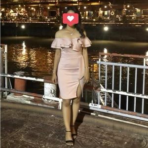 Women Pink Off Shoulder Cocktail/Formal Midi Dress (Worn once)